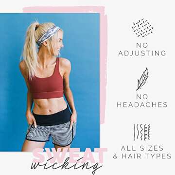 Maven Thread Arctic, Women's Workout Headbands, 4" Thick Non Slip Sweatbands for Exercise, Gym hairband Athletic Workouts and Yoga, 2 Pack