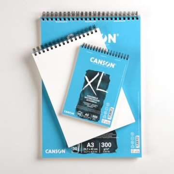 CANSON XL Watercolour 300gsm A5 Paper, Cold Pressed, Spiral Pad Short Side, 30 White Sheets, Ideal for Professional Artists