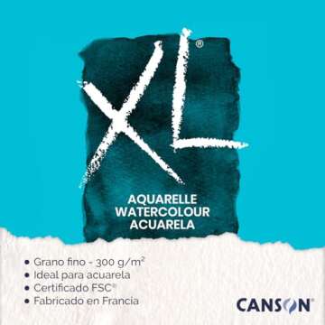 CANSON XL Watercolour 300gsm A5 Paper, Cold Pressed, Spiral Pad Short Side, 30 White Sheets, Ideal for Professional Artists
