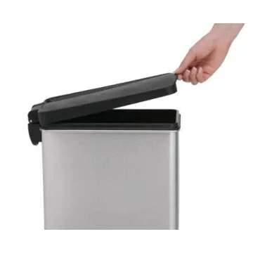 simplehuman 10 Liter / 2.6 Gallon Bathroom Slim Profile Trash Can, Brushed Stainless Steel with Plastic Lid