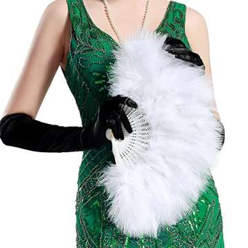 Vintage 1920s Marabou Feather Fan - Elegant Folding Accessory