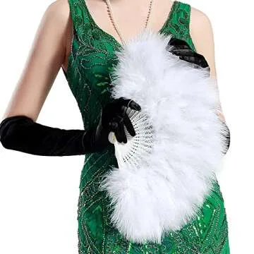 Vintage 1920s Marabou Feather Fan - Elegant Folding Accessory
