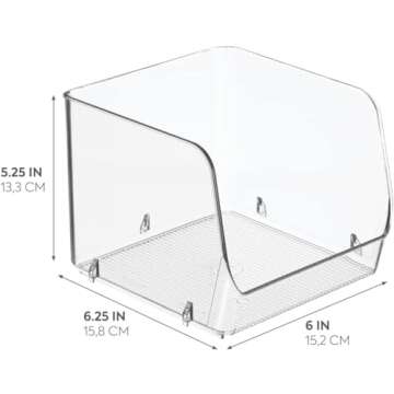 iDesign Linus Stacking Organizer Bins for Kitchen, Pantry, Office, Bathroom - Set of 6, Medium-Clear