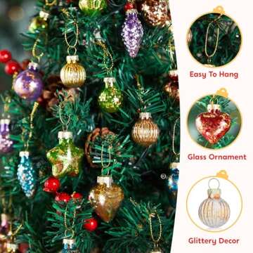 Joiedomi 27 Pcs Christmas Vintage Glass Ornaments, Retro Glitter Colorful Glass Mini Ornament for Christmas Tree Decoration, Antique Hanging Christmas Ornament for Present Indoor Decoration