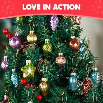 Joiedomi 27 Pcs Christmas Vintage Glass Ornaments, Retro Glitter Colorful Glass Mini Ornament for Christmas Tree Decoration, Antique Hanging Christmas Ornament for Present Indoor Decoration