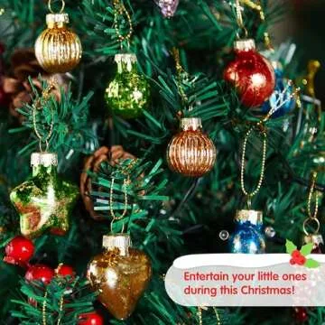Joiedomi 27 Pcs Christmas Vintage Glass Ornaments, Retro Glitter Colorful Glass Mini Ornament for Christmas Tree Decoration, Antique Hanging Christmas Ornament for Present Indoor Decoration