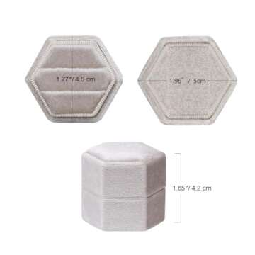 BLUTETE Hexagon Velvet 2 Slots Jewelry Ring Box Engagement Ring Box Wedding Day Detachable Lid for P...