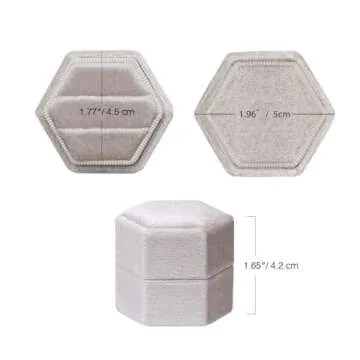 BLUTETE Hexagon Velvet 2 Slots Jewelry Ring Box Engagement Ring Box Wedding Day Detachable Lid for P...