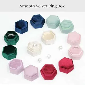 BLUTETE Hexagon Velvet Ring Box for Weddings and Proposals