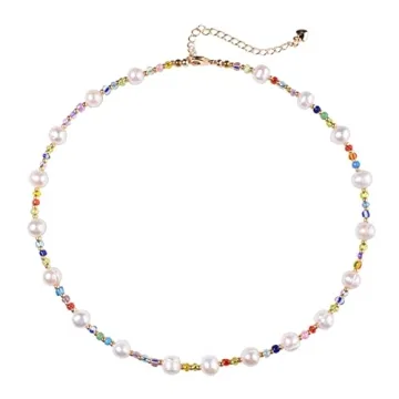 Miss Pink Beaded Necklace Beaded Choker Necklace Women Rice Seed Beads Necklace Freshwater Pearl Nec...