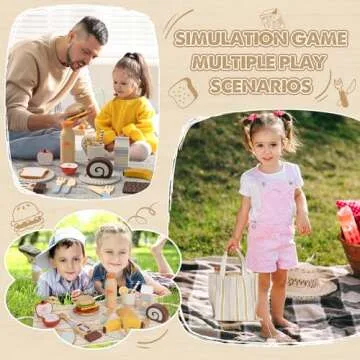 Lehoo Castle Play Food Sets for Kids Kitchen, Wooden Toys Food for Toddlers 1-3, Pretend Picnic Play...