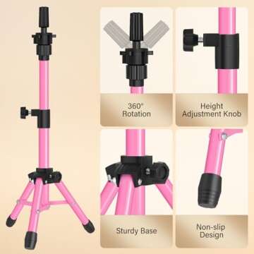ZQIAN BEAUTY MINI Wig Stand Tripod for Hairstyling