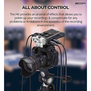 Zoom H6 Six Track Portable Recorder Bundle with 16GB Class 10 SDHC SD Card, Wired Lavalier Microphone, TT-6 Table Top Camera Tripod, Mic Furry Windscreen, and Blucoil USB Wall Adapter