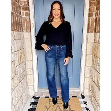 GRAPENT Plus Size Jeans, High Waisted Flare Ripped Stretch Jeans 70s Outfits, Size 12 Wide Leg Pants for Women Color Dark Blue Size 14