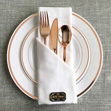 JL Prime 160 Rose Gold Plastic Silverware Set, Rose Gold Plastic Cutlery Set, Heavy Duty Utensils for Party & Wedding, Disposable Flatware, 80 Plastic Forks, 40 Plastic Spoons, 40 Plastic Knives
