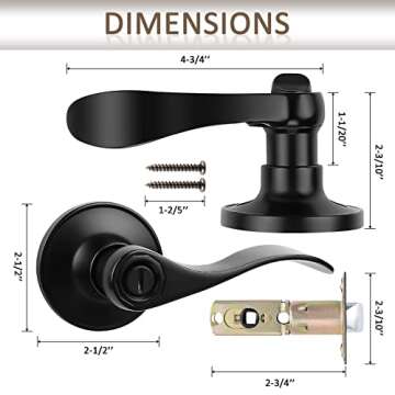 Probrico (8 Pack Privacy Door Lever,Locking Black Door Handle Set for Bathroom & Bedroom Doors,Keyless Interior Door Handle Black Finish Wave Door Lock, Reversible Right & Left Side Handed