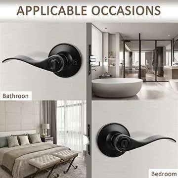 Probrico (8 Pack Privacy Door Lever,Locking Black Door Handle Set for Bathroom & Bedroom Doors,Keyless Interior Door Handle Black Finish Wave Door Lock, Reversible Right & Left Side Handed
