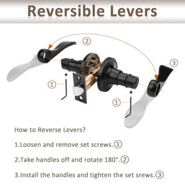 Probrico (8 Pack Privacy Door Lever,Locking Black Door Handle Set for Bathroom & Bedroom Doors,Keyless Interior Door Handle Black Finish Wave Door Lock, Reversible Right & Left Side Handed