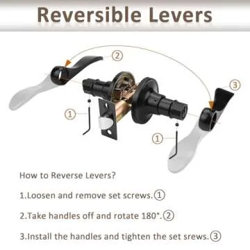 Probrico (8 Pack Privacy Door Lever,Locking Black Door Handle Set for Bathroom & Bedroom Doors,Keyless Interior Door Handle Black Finish Wave Door Lock, Reversible Right & Left Side Handed