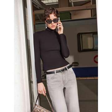 CIDER Turtle Necks Tops for Women Long Sleeve Shirts Mock Neck Solid Basic Tee Slim Fit Soft Base La...