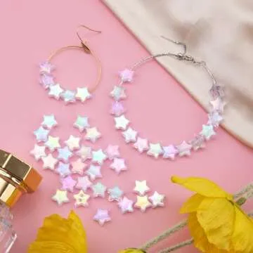 OIIKI 200 PCS Acrylic Star Shape Beads, Star Shape Charming Beads, Clear Acrylic 10mm Colorful Beads for DIY Jewelry Craft Making Necklace Bracelet Supplies