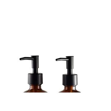 Eleito Amber Glass Kitchen Soap Dispenser Set with Tray, Two 16 oz Bottles, Six Waterproof Labels | Large Refillable Dish Soap Dispenser for Kitchen Sink Hand Soap, Dish Soap (Black and White Labels)