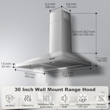 Zomagas 30" Stainless Steel Wall Mount Range Hood