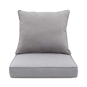 QILLOWAY Outdoor/Indoor Deep Seat Cushions for Patio Furniture, Lawn Chair Cushion 24 x 24 inch,All Weather(Silver/Grey)