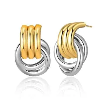 Aprilery Gold Geometric Earrings for Women, Chunky Gold Dangle Earrings Trendy Vintage Statement Earrings Dupes Jewelry for Women Gifts for Her