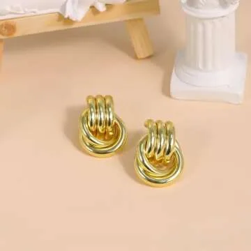 Aprilery Gold Geometric Earrings for Women, Chunky Gold Dangle Earrings Trendy Vintage Statement Earrings Dupes Jewelry for Women Gifts for Her