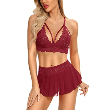 Garter Belt Lingerie Set - Sexy Underwire Floral Embroidered 3 Piece Lingerie for Women