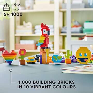 LEGO Classic Lots of Bricks Construction Toy Set 11030, Build a Smiley Emoji, Parrot, Flowers & More...