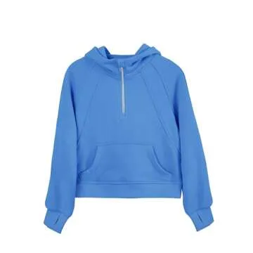 Girls' Hoodies Sweatshirts Half Zipper Pullover Crop Tops for Teen Girls Long Sleeve Sweater Thumb Hole