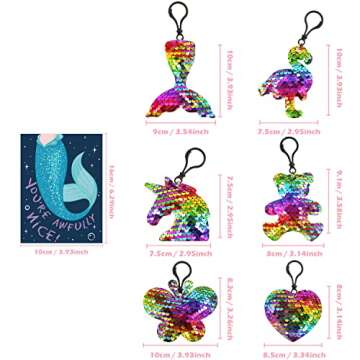 SURCVIO 30 Pack Valentines Day Gifts for Kids, Glitter Sequin Keychains with Valentines Greeting Cards for Kids, Valentine's Day School Prize Party Favor, Classroom Exchange Gift Set