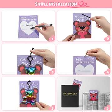 SURCVIO 30 Pack Valentines Day Gifts for Kids, Glitter Sequin Keychains with Valentines Greeting Cards for Kids, Valentine's Day School Prize Party Favor, Classroom Exchange Gift Set
