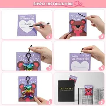 SURCVIO 30 Pack Valentines Day Gifts for Kids, Glitter Sequin Keychains with Valentines Greeting Cards for Kids, Valentine's Day School Prize Party Favor, Classroom Exchange Gift Set