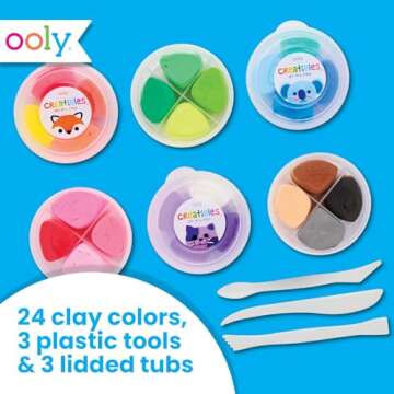 Ooly Creatibles, 24 Colors Air Dry Clay Kit for Kids Craft, Modeling Clay with 3 Shaping Tools, Craft Supplies & Materials, Airdry DIY Art Set for Kids Ages 6 and Up