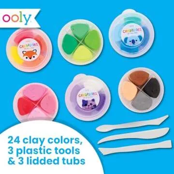 Ooly Creatibles, 24 Colors Air Dry Clay Kit for Kids Craft, Modeling Clay with 3 Shaping Tools, Craft Supplies & Materials, Airdry DIY Art Set for Kids Ages 6 and Up