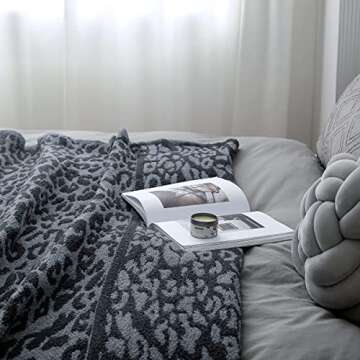 MH MYLUNE HOME Large Soft Micro Plush Leopard Blanket (71x78 inch, Dark Blue | Charcoal Grey) Warm Reversible Cheetah Blanket Leopard Pattern Throw for Sofa Couch Bed