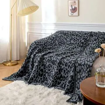 MH MYLUNE HOME Large Soft Micro Plush Leopard Blanket (71x78 inch, Dark Blue | Charcoal Grey) Warm Reversible Cheetah Blanket Leopard Pattern Throw for Sofa Couch Bed