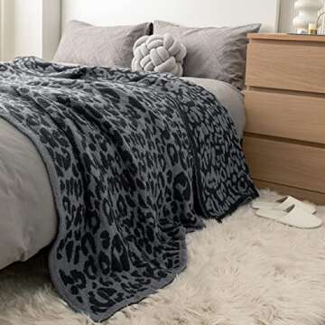 MH MYLUNE HOME Large Soft Micro Plush Leopard Blanket (71x78 inch, Dark Blue | Charcoal Grey) Warm Reversible Cheetah Blanket Leopard Pattern Throw for Sofa Couch Bed