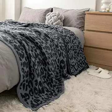 MH MYLUNE HOME Large Soft Micro Plush Leopard Blanket (71x78 inch, Dark Blue | Charcoal Grey) Warm Reversible Cheetah Blanket Leopard Pattern Throw for Sofa Couch Bed