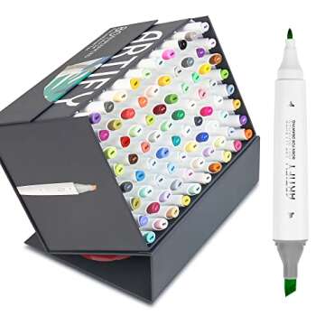 ARTIFY 80 Enhanced Colors Art Markers, Fine & Broad Dual Tips Professional Artist Markers in Case, D...