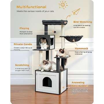 PETEPELA 56.7" Cat Tree with Litter Box Enclosure Large, Wood Cat Tower for Indoor Cats with Storage...