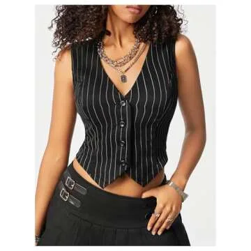 Floerns Vintage Striped Sleeveless Vest Blazer for Women