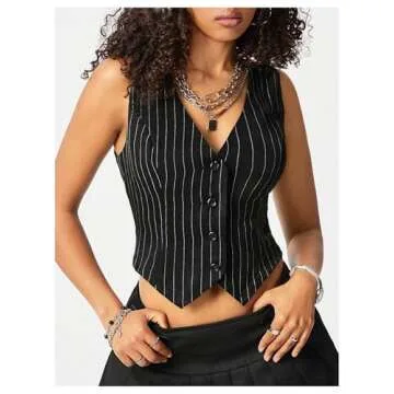 Floerns Vintage Striped Sleeveless Vest Blazer for Women