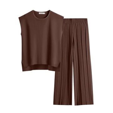 ANRABESS Women 2 Piece Outfits Casual Summer Sleeveless Tops Knit Pants Sweater Lounge Matching Sets...