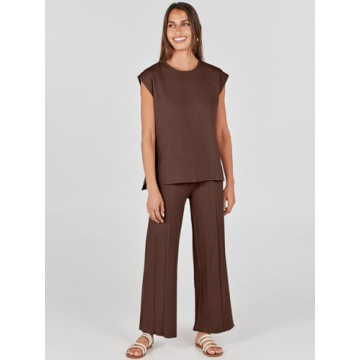 ANRABESS Women’s Stylish 2 Piece Knit Lounge Set Coffee
