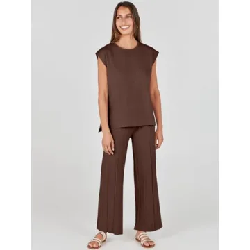ANRABESS Women’s Stylish 2 Piece Knit Lounge Set Coffee