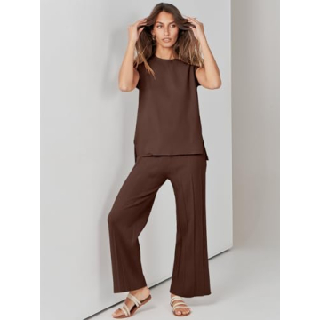 ANRABESS Women’s Stylish 2 Piece Knit Lounge Set Coffee